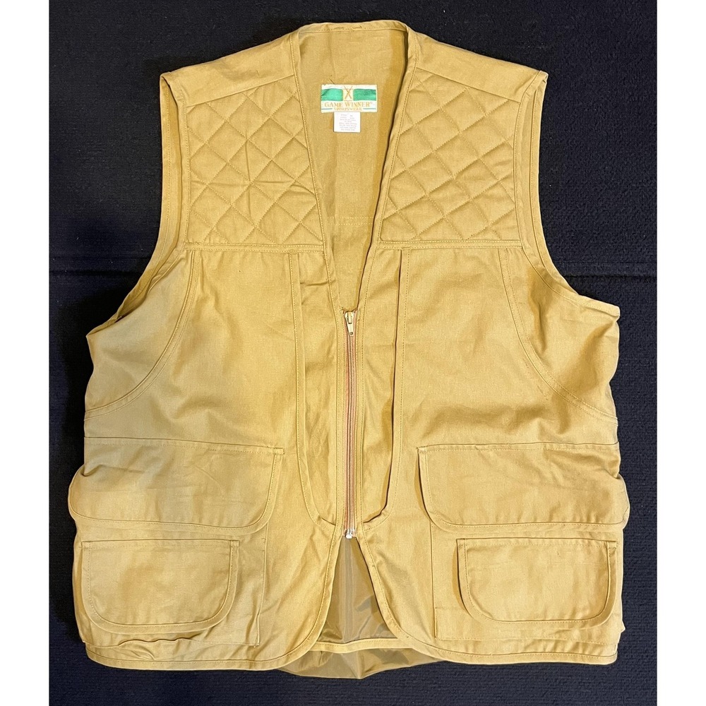 Game‎ Winner Vest Mens Large Brown Quilted Canvas Hunting Full Zip Pockets